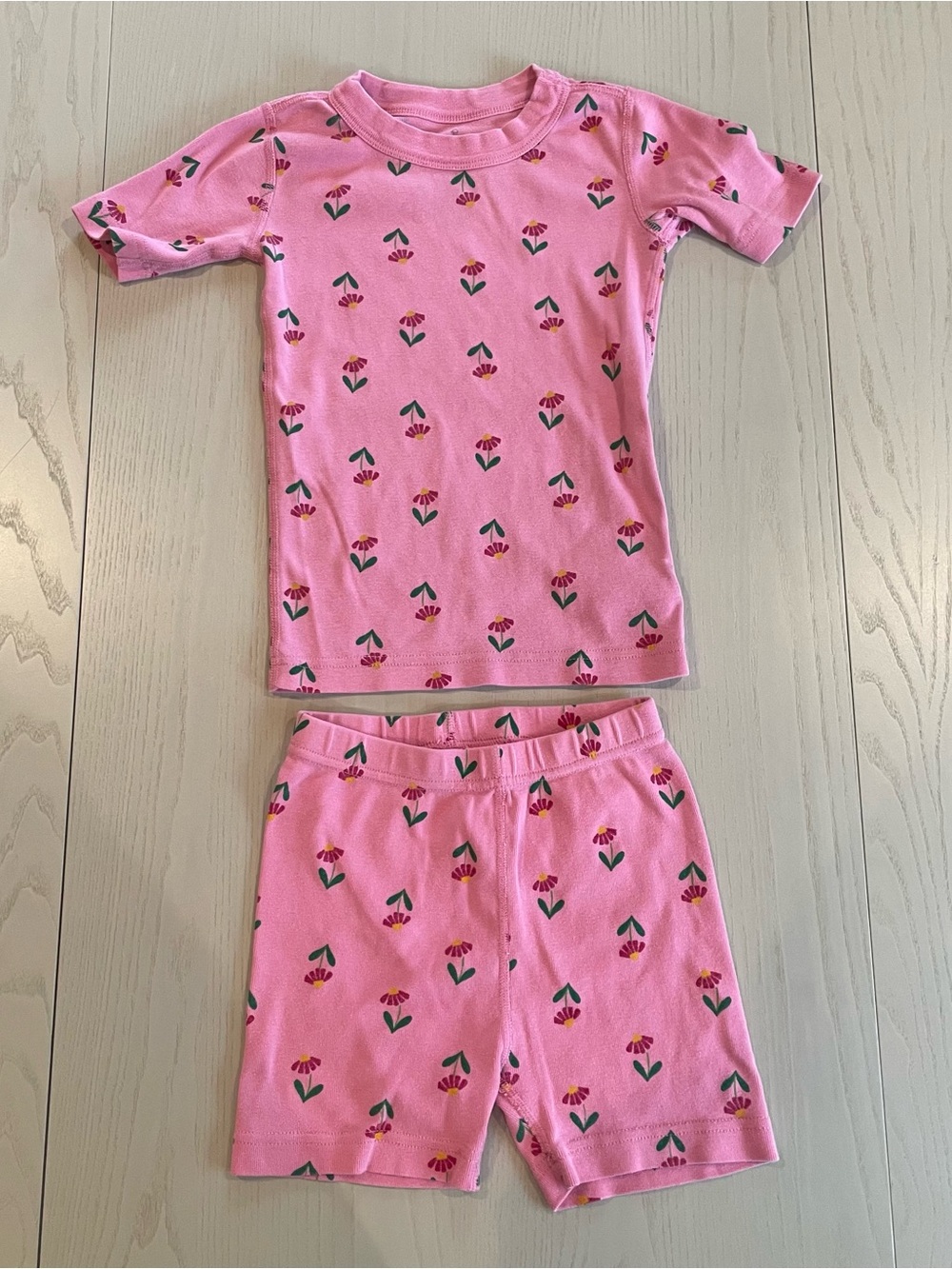 Hanna Andersson Moon and Back Short Pajama Set Pink Floral - Size 6-7 120